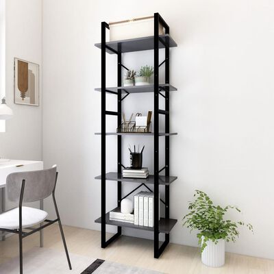 vidaXL 5-Tier Book Cabinet Gray 23.6"x11.8"x68.9" Engineered Wood