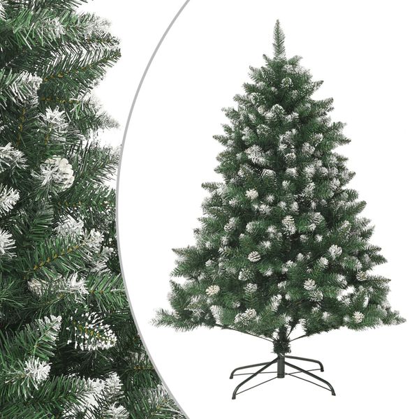 vidaXL Christmas Tree Green and white PVC, steel Medium Foldable