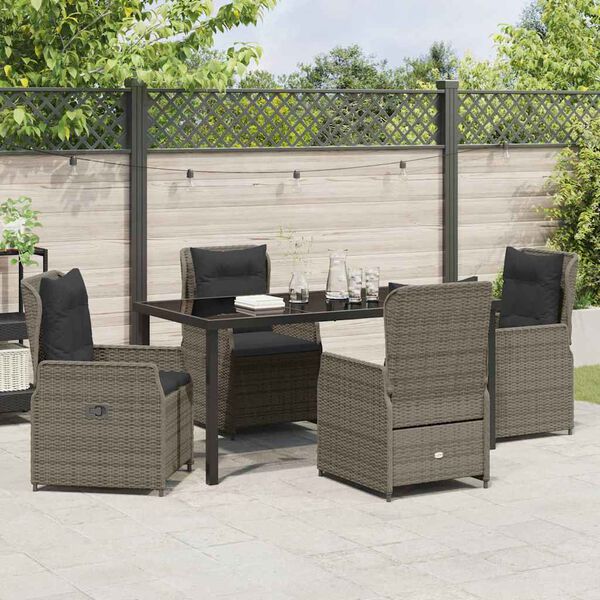 vidaXL Garden Dining Set 5 pcs Grey Poly Rattan