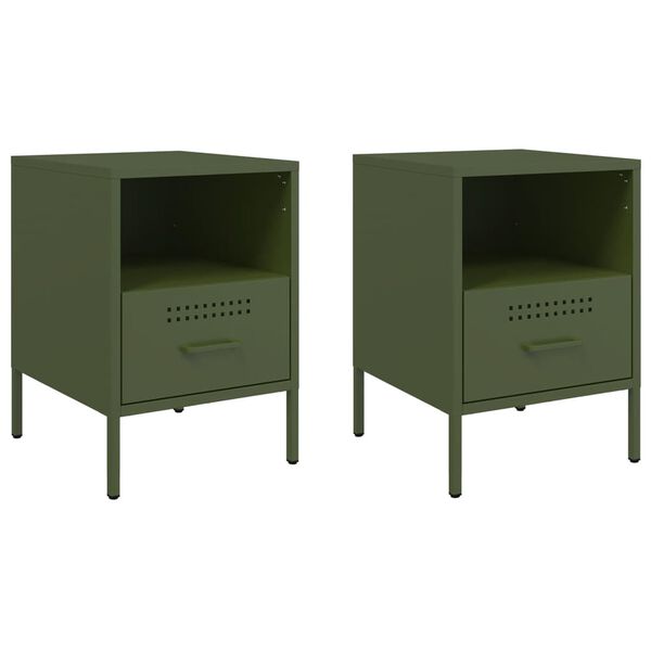 vidaXL Bedside Cabinet Set of 2 Olive Green Cold-rolled Steel Standard