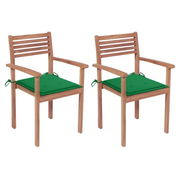 vidaXL Garden Chair Set of 2 Natural teak, Green cushion Teak wood