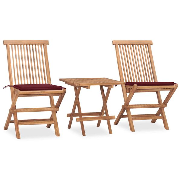 vidaXL 3 Piece Folding Patio Dining Set with Cushion Solid Teak Wood
