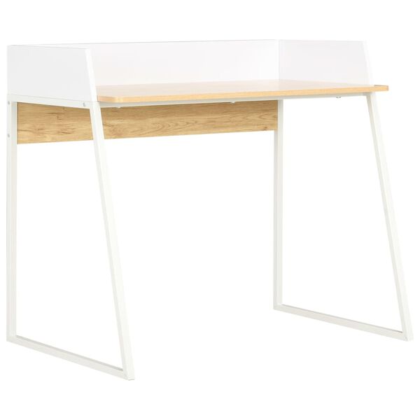 vidaXL Desk White and Oak Engineered wood, Powder-coated steel