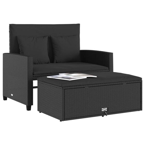 vidaXL Garden Sofa Black PE rattan, powder-coated steel, polyester