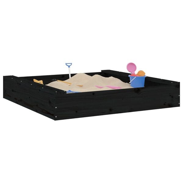 vidaXL Sandbox Black Solid Pine Wood Medium Durable Square Rustic