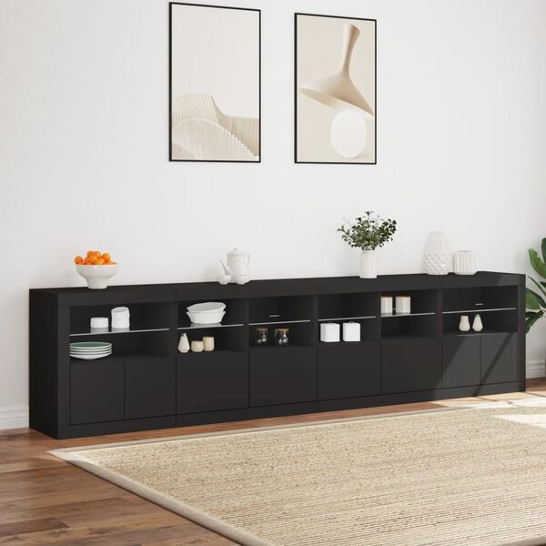 vidaXL Sideboard Black Engineered wood, Glass Large Sideboard