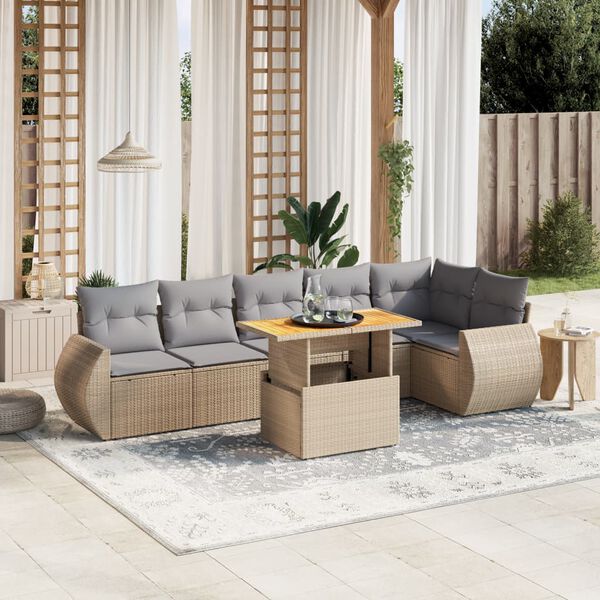 vidaXL Garden Sofa Set Beige PE rattan Large Adjustable Armrests