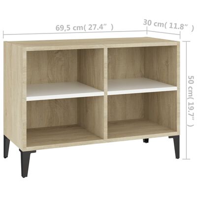 vidaXL TV Cabinet with Metal Legs White and Sonoma Oak 27.4"x12"x20"