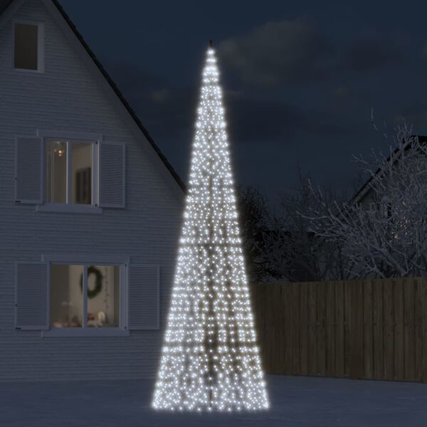 vidaXL LED Christmas Tree on Flagpole 1534 LEDs Cold White 196.9"