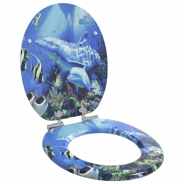 vidaXL WC Toilet Seats 2 pcs with Soft Close Lids MDF Dolphins Design (2x143930)