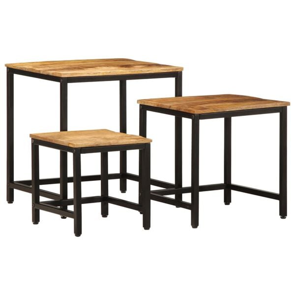 vidaXL Nesting Side Table Natural wood, black Solid mango wood, iron