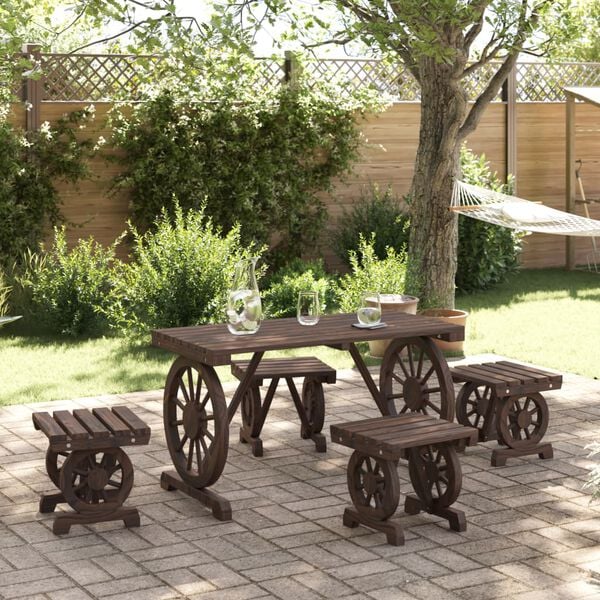 vidaXL Garden Dining Set Burnt Wood Solid fir wood with a burnt look