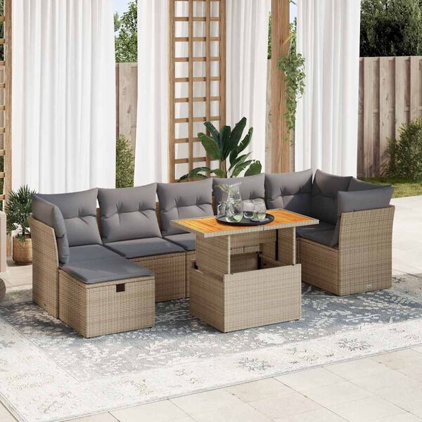 vidaXL Garden Sofa Set Beige Poly Rattan and Acacia Large