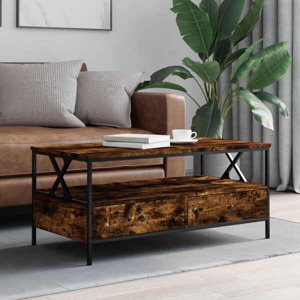 vidaXL Coffee Table Smoked Oak Engineered Wood, Metal Medium