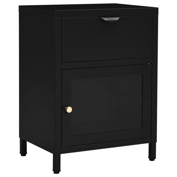vidaXL Nightstand Black Steel Compact Bedside Table Rectangular