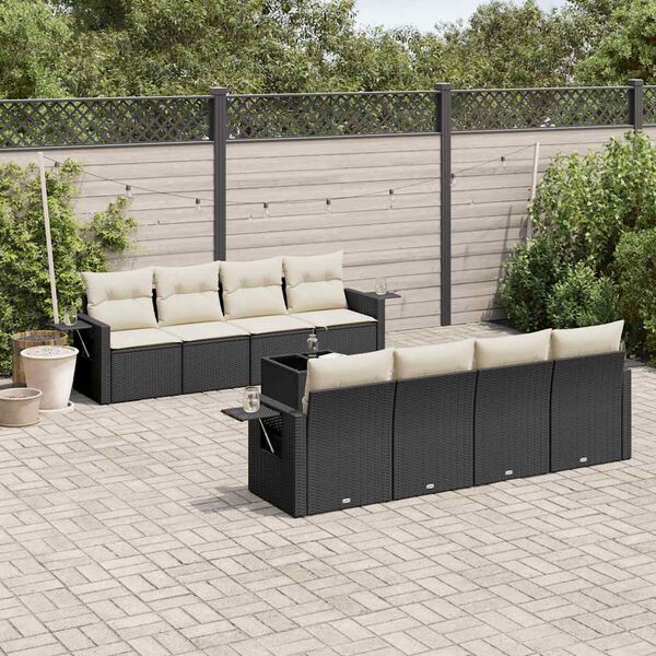vidaXL Garden Sofa Set Black PE rattan 9 Piece Set Adjustable Feet
