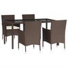 vidaXL Patio Dining Set Set of 4 Brown Poly Rattan 5 Piece Set