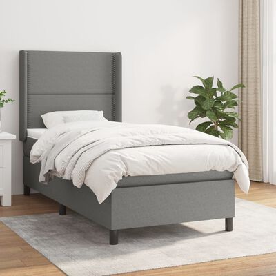 vidaXL Box Spring Bed with Mattress Dark Gray Twin Fabric