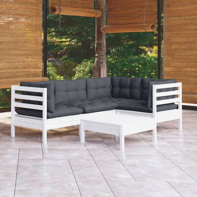 vidaXL 5 Piece Patio Lounge Set with Cushions White Pinewood