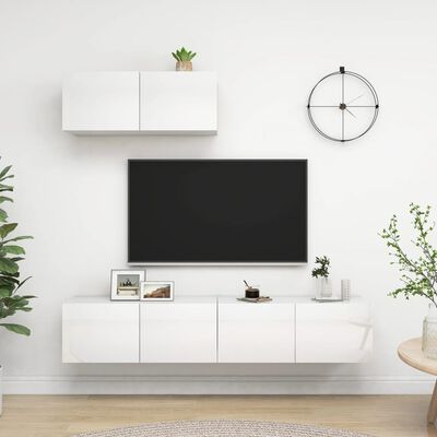 vidaXL TV Stands 3 Pcs High Gloss White Engineered Wood