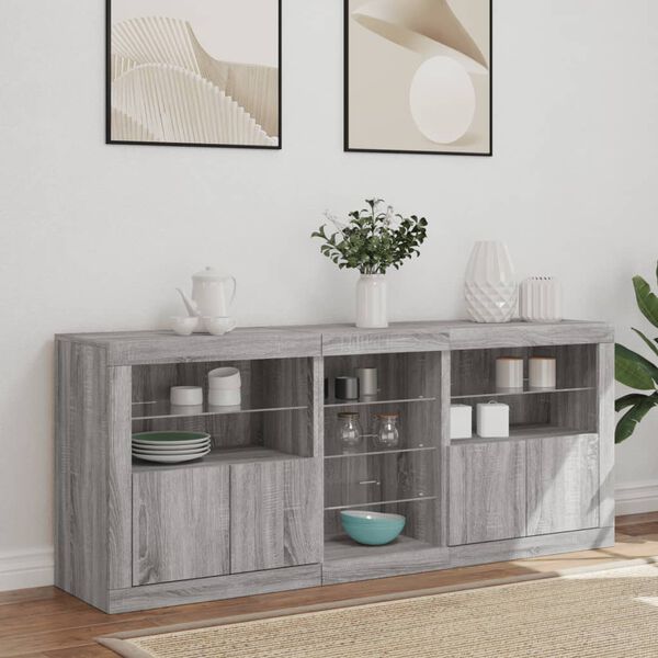 vidaXL Sideboard with LED Lights Gray Sonoma 63.8"x14.6"x26.4"