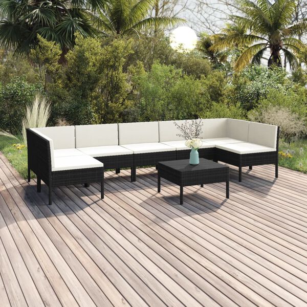 vidaXL Garden Lounge Set Black PE rattan, powder-coated steel, polyester