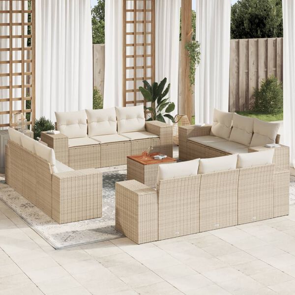 vidaXL Garden Sofa Set Beige, Cream White PE rattan Large