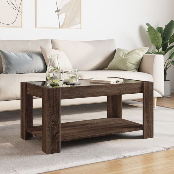 vidaXL Coffee Table Brown Oak Engineered Wood, Glass Medium Coffee Table