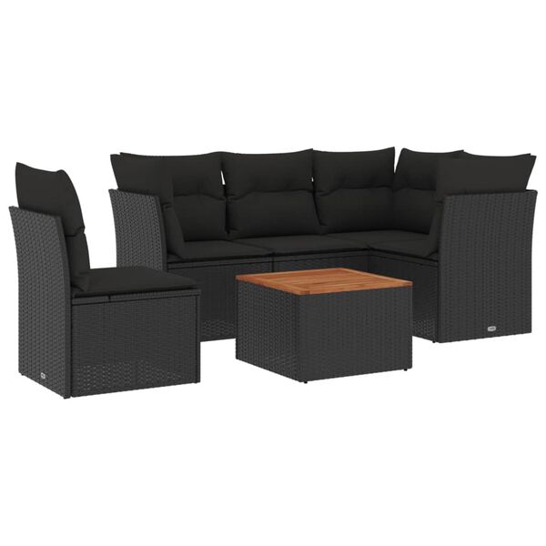 vidaXL Garden Sofa Set Black and brown PE rattan Medium Adjustable Feet