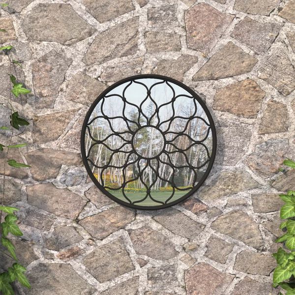 vidaXL Patio Mirror Black 23.6x1.2" Iron Round for Patio Use