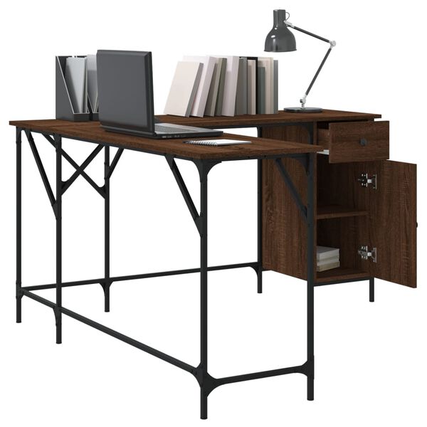 vidaXL Desk Brown Oak Engineered Wood, Metal Large Adjustable Feet
