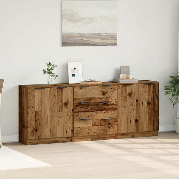 vidaXL Sideboard Set of 3 Old Wood Engineered Wood Large Sideboard