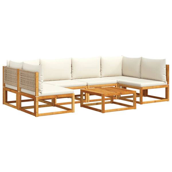 vidaXL Garden Sofa Set Beige Solid acacia wood, PE rattan, Polyester fabric