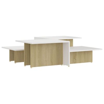 vidaXL Coffee Tables 2 pcs Sonoma Oak and White 43.9"x19.7"x13" Chipboard