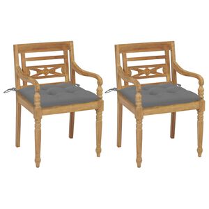 vidaXL Batavia Chairs 2 pcs with Gray Cushions Solid Teak Wood