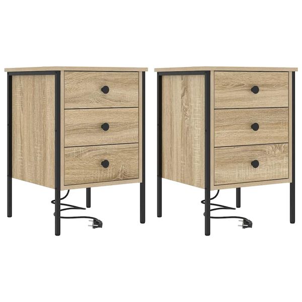 vidaXL Bedside Cabinet 2 pcs Sonoma Oak 16.54 x 16.14 x 24.02 in