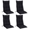 vidaXL Highback Chair Cushion Set of 4 Black with check pattern