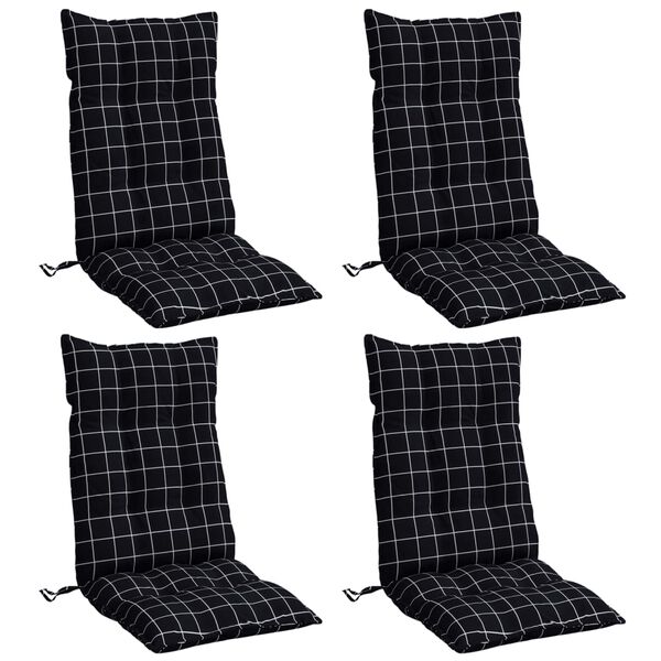 vidaXL Highback Chair Cushion Set of 4 Black with check pattern