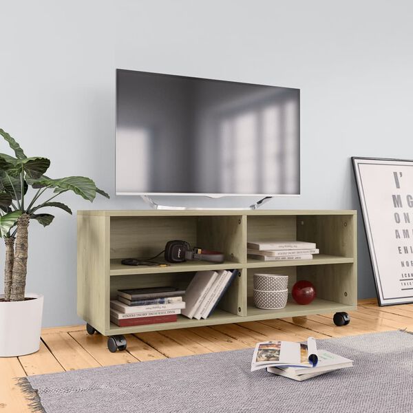 vidaXL TV Cabinet Sonoma Oak Engineered Wood Compact Lockable Wheels