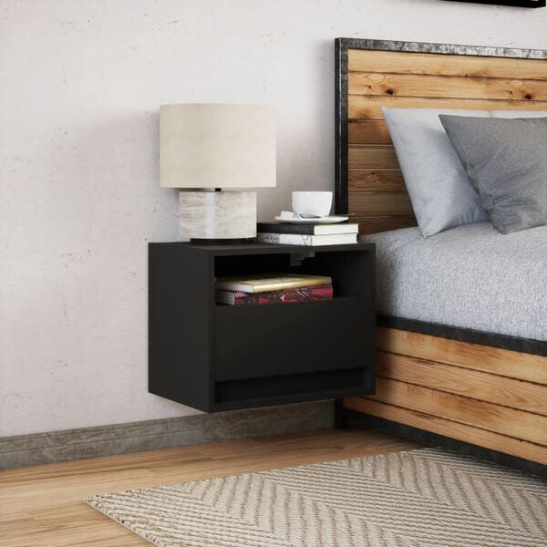 vidaXL Wall-mounted Bedside Cabinet Black Engineered wood