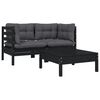 vidaXL Garden Lounge Set 3 Piece Black, Anthracite
