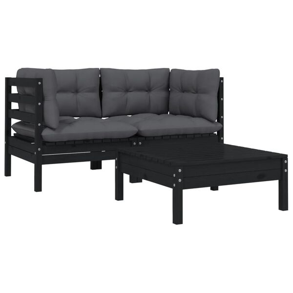 vidaXL Garden Lounge Set 3 Piece Black, Anthracite