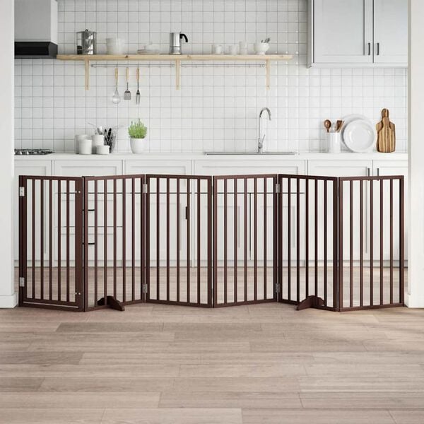 vidaXL Dog Gate Set of 6 Brown Poplar Wood 118.1 in total length