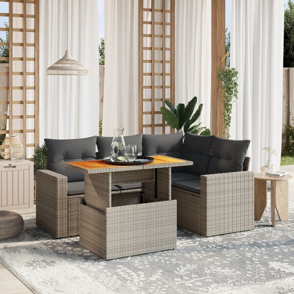vidaXL Garden Sofa Set Grey PE rattan Large Adjustable Armrests