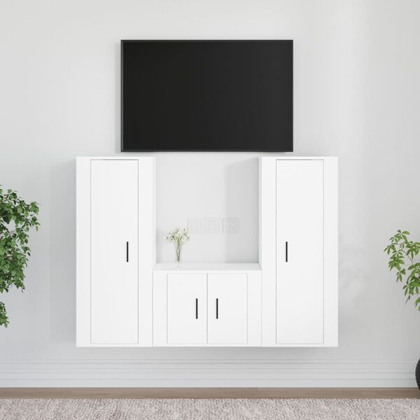vidaXL TV Cabinet Set Set of 3 White Engineered wood Standard