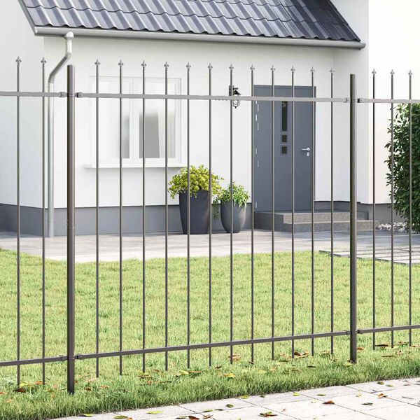 vidaXL Garden Fence 3 pcs Grey 16.73 x 4.92 ft Powder-coated Steel
