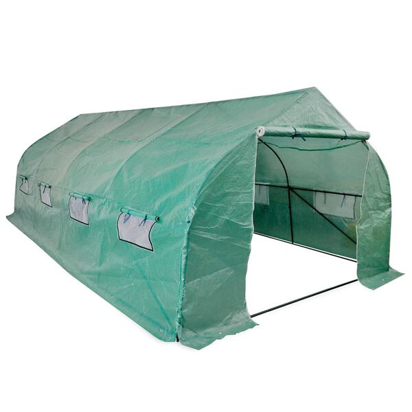vidaXL Polytunnel Greenhouse Green Tough Steel, Polyethylene Large