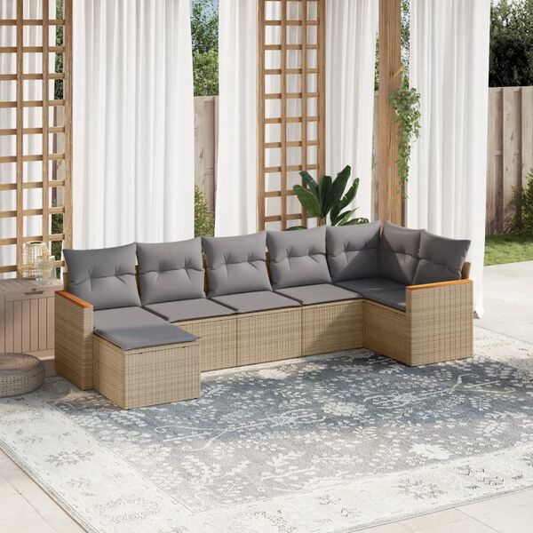 vidaXL Garden Sofa Set Beige PE rattan Large Adjustable Feet
