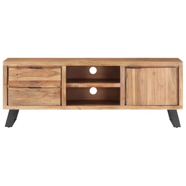 vidaXL TV Cabinet Natural wood Solid Acacia wood, Powder-Coated Steel