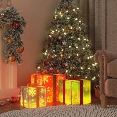 vidaXL Lighted Christmas Boxes 3 pcs 64 LEDs Warm White